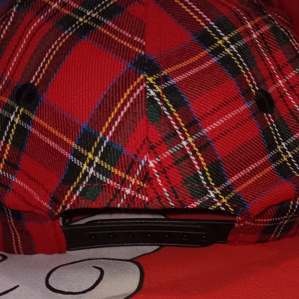 New 90s Red Plaid Flannel Snapback Cap Hat Vintage Blank - Picture 2 of 3